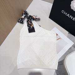 ONE SHOULDER TOP 612064 IN WHITE COTTON RIBBED