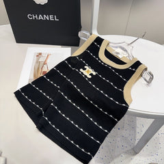 STRIPED TANK TOP 615177 IN BLACK COTTON RIBBED BEIGE TRIM