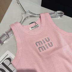 VISCOSE TANK TOP 643229 IN PINK COTTON RIBBED KNIT WITH EMBELLISHED LOGO