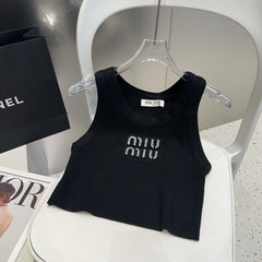 VISCOSE TANK TOP 643230 IN BLACK RIBBED KNIT WITH EMBELLISHED LOGO