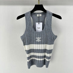 STRIPED TANK TOP 625958 IN GRAY AND WHITE COTTON RIBBED
