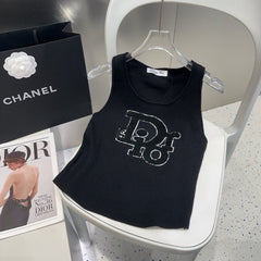 CAMISOLE 619300 IN BLACK COTTON RIBBED KNIT TEXTURED LOGO