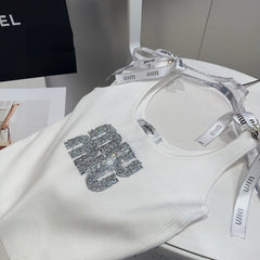 TANK TOP 622143 IN WHITE COTTON RIBBED EMBOSSED CRYSTAL