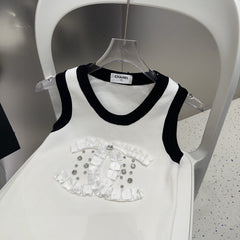 CAMISOLE 627702 IN WHITE COTTON RIBBED KNIT BLACK TRIM