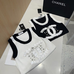 CAMISOLE 627702 IN WHITE COTTON RIBBED KNIT BLACK TRIM