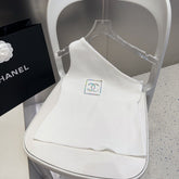 ONE SHOULDER TOP 624508 IN WHITE COTTON MULTICOLOR LOGO