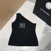 ONE SHOULDER TOP 624509 IN BLACK COTTON MULTICOLOR LOGO