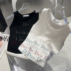 TANK TOP 624519 IN WHITE COTTON RIBBED CRYSTAL LOGO