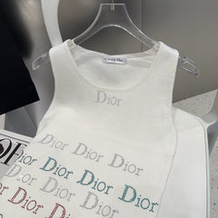 TANK TOP 624519 IN WHITE COTTON RIBBED CRYSTAL LOGO