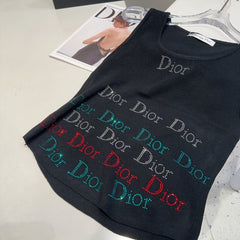 TANK TOP 624520 IN BLACK COTTON RIBBED CRYSTAL LOGO