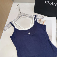 CAMISOLE 625968 IN NAVY BLUE COTTON RIBBED