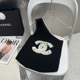 ONE SHOULDER TOP 643219 IN BLACK COTTON EMBOSSED PEARL