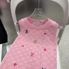KNITTED VEST 633193 IN PINK WOOL MUTILCOLOR LOGO