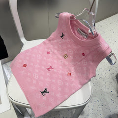 KNITTED VEST 633193 IN PINK WOOL MUTILCOLOR LOGO