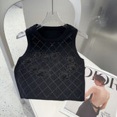 TANK TOP 633205 IN BLACK COTTON RIBBED KNIT EMBOSSED FLORAL