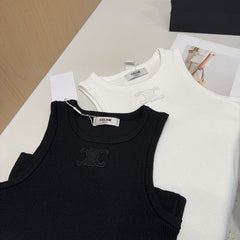 TANK TOP 633207 IN BLACK COTTON RIBBED KNIT EMBOSSED LOGO