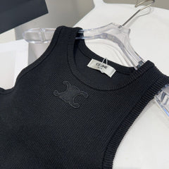 TANK TOP 633207 IN BLACK COTTON RIBBED KNIT EMBOSSED LOGO