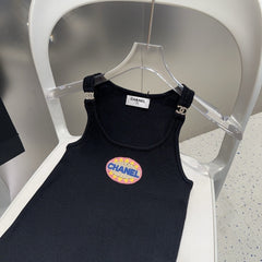 CAMISOLE 639170 IN BLACK COTTON RIBBED KNIT EMBOSSED LOGO ON STRAPS