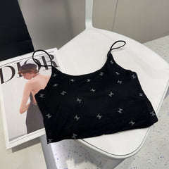 CAMI TOP 639175 IN BLACK COTTON RIBBED KNIT