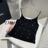 CAMI TOP 639175 IN BLACK COTTON RIBBED KNIT