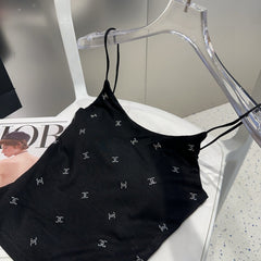 CAMI TOP 639175 IN BLACK COTTON RIBBED KNIT