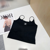 CAMI TOP 640620 IN BLACK COTTON RIBBED KNIT