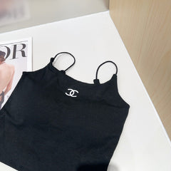 CAMI TOP 640620 IN BLACK COTTON RIBBED KNIT