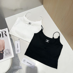 CAMI TOP 640620 IN BLACK COTTON RIBBED KNIT