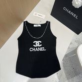 TANK TOP 640623 IN BLACK COTTON CRYSTAL ON TRIM