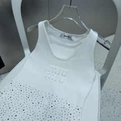 TANK TOP 640624 IN WHITE COTTON MUTILCOLOR CRYSTAL