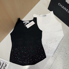 TANK TOP 640626 IN BLACK COTTON MUTILCOLOR CRYSTAL