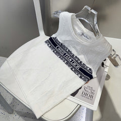 SLEEVELESS TOP 643222 IN WHITE COTTON BLACK LOGO