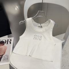 VISCOSE TANK TOP 643229 IN WHITE COTTON RIBBED KNIT WITH EMBELLISHED LOGO