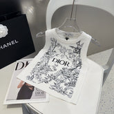 KNITTED TANK TOP 643231 IN WHITE COTTON JERSEY BLACK BIRD AND FLORAL PATTERN