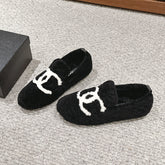 CC LOAFERS IN BLACK FLEECE WITH WHITE LOGO