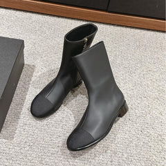 CC SHORT BOOTS IN BLACK LAMBSKIN AND FABRIC