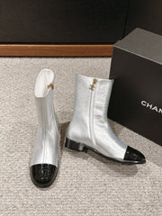 CC SHORT BOOTS IN SILVER MIX BLACK LAMBSKIN