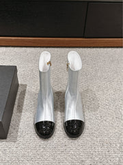 CC SHORT BOOTS IN SILVER MIX BLACK LAMBSKIN