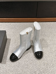 CC SHORT BOOTS IN SILVER MIX BLACK LAMBSKIN