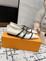 POINTED FLAT SHOES IN WHITE MIX BLACK CALFSKIN
