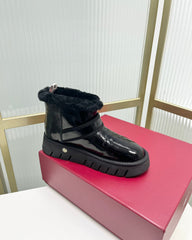 VIV’ WINTER FUR STRASS BUCKLE ANKLE BOOTS IN BLACK PATENT CALFSKIN