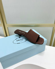 PRA TRIANGLE HEEL SATIN SLIPPERS BROWN