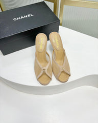 HIGH HEEL PEEP TOE IN BEIGE CREAM BREATHABLE MESH