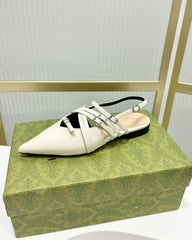 STRAPPY FLAT SLINGBACK IN WHITE GLOSSY CALFSKIN