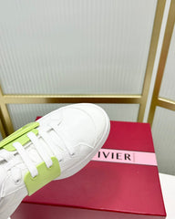 VIV' SKATE SNEAKERS IN WHITE CALFSKIN LIGHT NEON GREEN GLITTER STRAP AND CRYSTAL BUCKLE