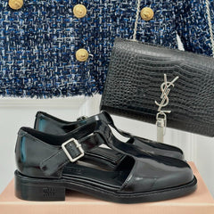 Square Toe Thick Heel Retro Mary Jane Shoes Black Calfskin