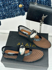 ALAIA MARY JANE SHOES IN BLACK MESH WITH SILVER HARDWARE