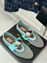 ALAIA MARY JANE SHOES IN SKY BLUE MESH WITH SILVER HARDWARE