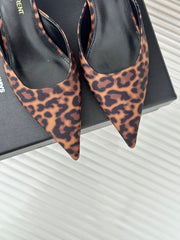 SL BARBARA MULES 55 LEOPARD MOTIF SATIN