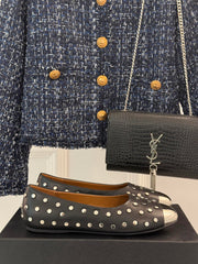 STUD-EMBELLISHED BALLET FLATS IN BLACK CALFSKIN